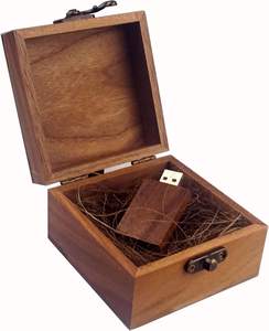 JUNJI-Unidad flash <span class=keywords><strong>USB</strong></span> de madera de nogal de 16GB con estilo de arte popular, tablero de pino pulido, caja de madera para bodas - Product Image 1