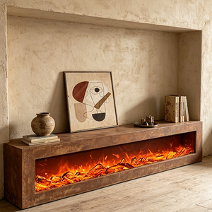 Cheminée électrique encastrée longue, avec LED intégrées et flamme réglable, idéale pour meuble TV mural - Product Image 3