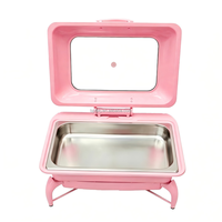 Chauffe-plat rectangulaire hydraulique rose 9L pour événements de luxe, buffets d'hôtel et équipement de conservation de la chaleur pour soupes et currys