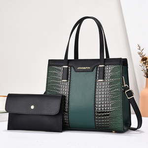 Thời Trang Mới Cá Sấu Mô Hình Túi Xách Công Suất Lớn Màu Khối PU Da Vai Túi Polyester PU Dây Kéo Túi Xách Với Ví - Product Image 5