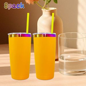 Lot de 8 gobelets isothermes en acier inoxydable plaqué arc-en-ciel de 20 oz avec paille colorée, personnalisables avec logo, pour gravure laser, cadeaux de la Saint-Valentin - Product Image 1