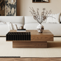 Table basse design créative avec rangement dissimulé, table basse carrée classique moderne, table basse de salon luxueuse en bois