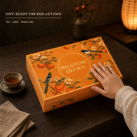 Boîte cadeau personnalisée orange pour la mi-automne avec couvercle rigide amovible, quatre boîtes intérieures et motif kaki pour offrir en cadeau de manière festive