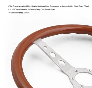 Volant en bois de 15 pouces (380 mm) à 6 trous, volant en bois <span class=keywords><strong>vintage</strong></span> classique pour voitures classiques - Product Image 3