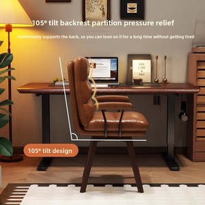 Sedia da Ufficio per Casa, Stile Vintage di Lusso, Design Girevole, Telaio in Legno Massello, <span class=keywords><strong>Poltrona</strong></span> <span class=keywords><strong>Ergonomica</strong></span> Confortevole per Studio e <span class=keywords><strong>Scrivania</strong></span> - Product Image 3