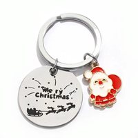 Porte-clés de Noël vintage en alliage de zinc, motif dessin animé, gravé Père Noël, cadeau de vacances personnalisé, vente en gros