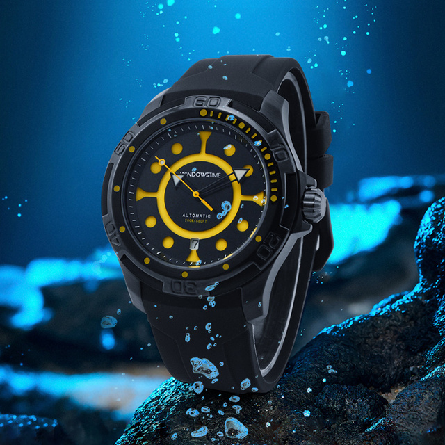 New 200M Waterproof Diver Custom Luxury Men's Stainless Steel Automatic Mechanical Watch with Silicone Band