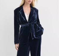 Blazer moderno de terciopelo con cinturón, de un solo botón, tejido sólido, con bordado 3D, trajes y blazers para mujer