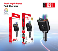 Chargeur rapide pour voiture, station de charge pour téléphone, 4 en 1, affichage numérique LED, 2 câbles rétractables, type C, chargeur de voiture portable pour iPhone 16