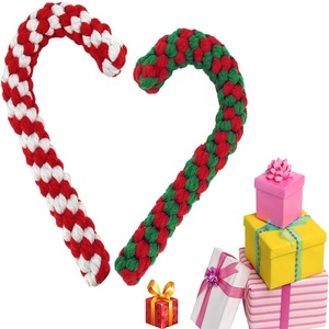 Üretici toptan Merry Christmas çevre dostu halat baston şekli knot oyuncak interaktif pamuk halat köpek oyuncak - Product Image 6