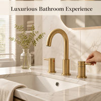 Robinet de lavabo AMAXO en or brossé luxueux à trois trous, robinet d'eau chaude et froide, fonction anti-empreintes digitales