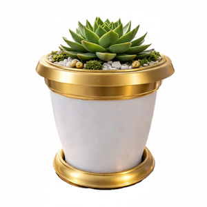White Gold Flower Pot Private Label Decorative <b>Plastic</b> Garden <b>Planter</b> Luxury Style Hand Painted Desktop Plant Pot - Product Image 2