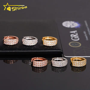 인기있는 스타일 드롭 배송 대량 재고 2 행 Vvs Moissanite 다이아몬드 후프 귀걸이 힙합 아이스 아웃 925 실버 후프 귀걸이 남자 - Product Image 4