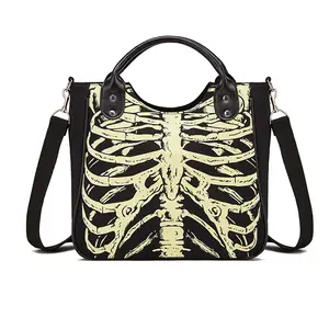 Luminous Gothic Skeleton Bones Skulls Bags Rock Designer Casual Totes Women Punk Handbags