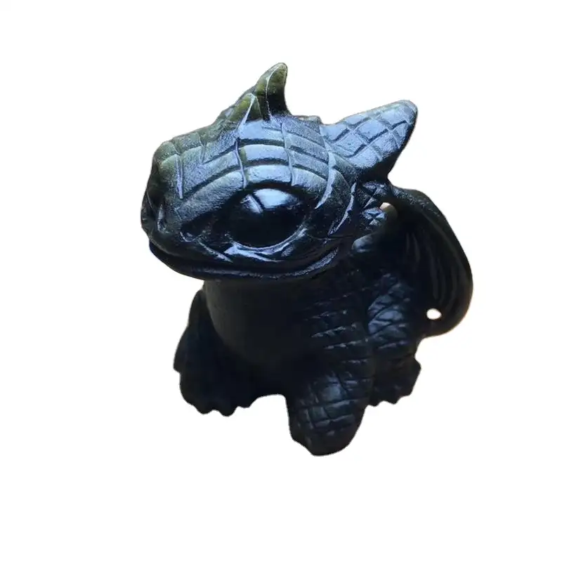 Belles pierres naturelles sculptées, en cristal obsidienne noire, Animal Dragon, idéal pour cadeau, 1 pièce