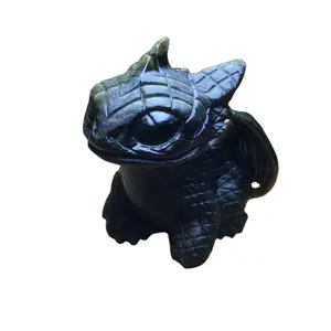 Hermosa Piedra Natural tallado negro obsidiana dragón de cristal Animal tallas para regalos