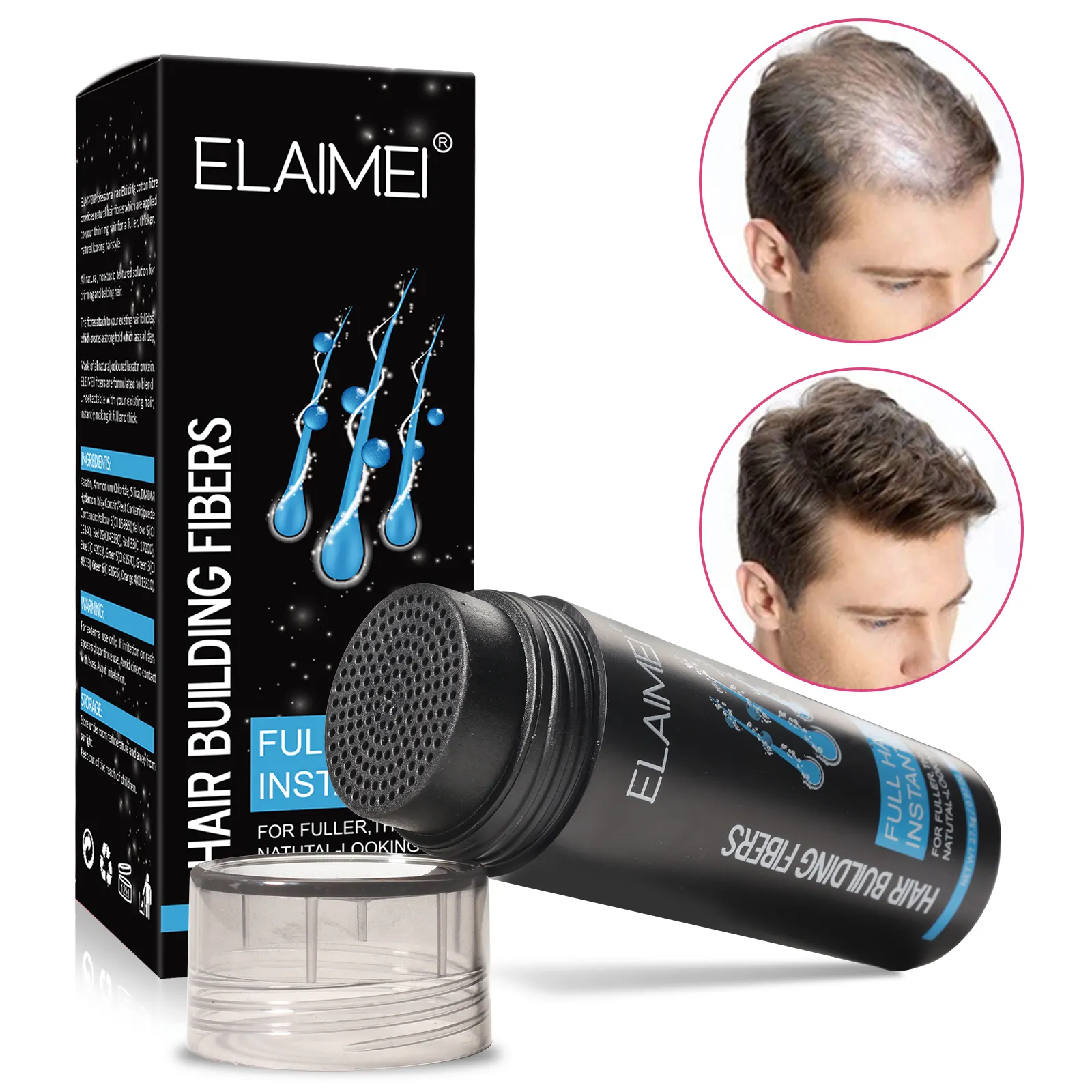 ELAIMEI工場価格即時増粘プライベートラベルヘアビルディング強化繊維脱毛治療用