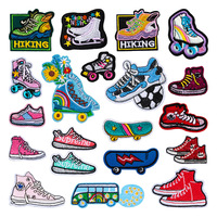 Patch en dentelle thermocollant personnalisé en forme de dessin animé pour skateboard, en toile écologique, avec logo brodé à l'ordinateur, tendance mode