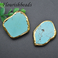 Vente en gros de perles de forme irrégulière en plaqué or, forme libre, bleu Howlite, pierre de turquoise synthétique, pour la fabrication de colliers
