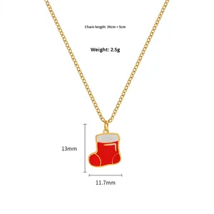 Collier en acier inoxydable avec pendentif cerf, bonhomme de neige et cloche, motif de personnage de dessin animé mignon, chaîne ras-du-cou pour femme, cadeau de Noël 2025 - Product Image 6