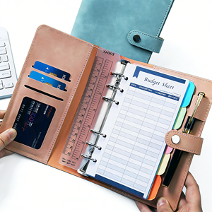 Portefeuille classeur A6 en cuir PU de qualité supérieure, carnet de notes à 6 anneaux avec emplacements pour cartes, pour la gestion personnelle des finances, les agendas quotidiens et les journaux - Product Image 2