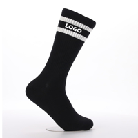 Chaussettes noires rayées blanches personnalisées, chaussettes mi-mollet en tricot côtelé, chaussettes avec logo incrusté et motifs personnalisés, couleurs d'équipe