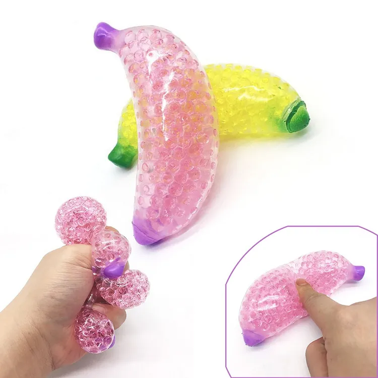 M1717 Squishy Banana Bead Stress Ball Toy Squeezable Soft Fruit Forma Descompressão Fidget Rebound Squeeze Brinquedos