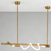 Lampe suspendue LED contemporaine en forme de vague, dorée, pour salle à manger, salon