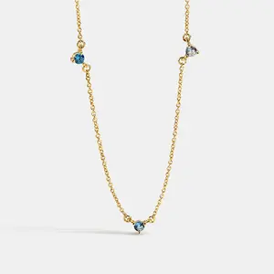 Collier avec pendentif forme géométrique carré et bleu en diamant pour femmes, purificateur d'air, plaqué or 18K, nouveau produit, vente en gros