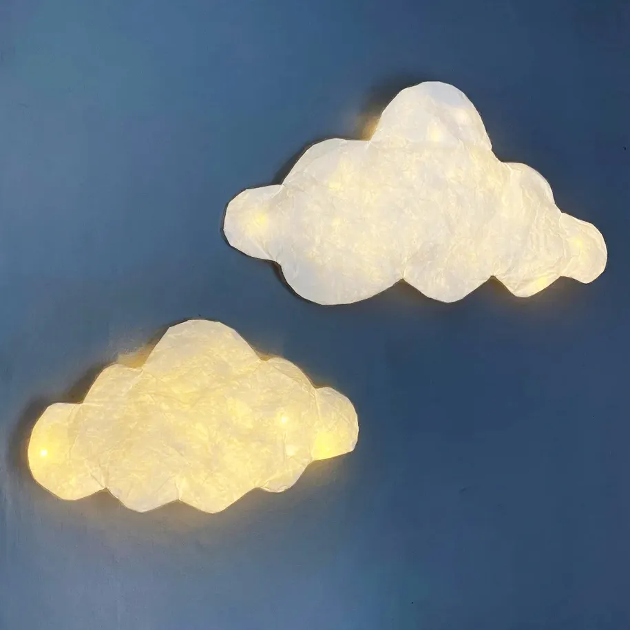 Nicro 침실 장식 Boho 현대 미니 매달려 조명 어린이 밤 램프 방수 두꺼운 종이 컬러 구름 모양 Led 빛