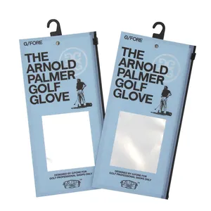 High-end Custom Printed Mylar Foil Clear Window Golf Glove Packaging Bags with Hook and Slider Ziplock