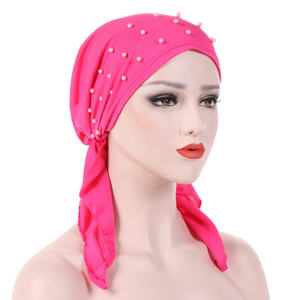HZM-19200 Women Bead Elastic <strong>Chemo</strong> Head Scarf Turbans Night Sleep Hat <strong>Cap</strong> - Product Image 5