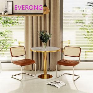 Mesa de Restaurante con Base de Acero Inoxidable Dorado, Completa, Económica, con Cubierta de Mármol Artificial - Product Image 3