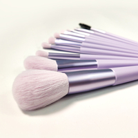 Lot de 10 pinceaux cosmétiques professionnels en poils synthétiques doux bleu-violet, manche en bois, marque OEM, pour maquillage du visage - Vente en gros usine