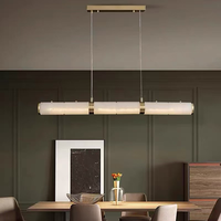 Luminaire suspendu moderne et simple en cuivre et albâtre, contemporain, 3000K, hauteur réglable, décoration intérieure