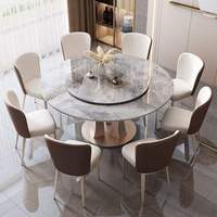 Ensemble de tables et chaises de salle à manger Runwood Light Luxury Stone Plate, style moderne et simple, pour petit appartement, avec plateau tournant en marbre rond.