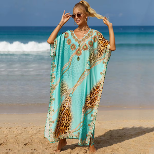 Prix usine été Boho Long <span class=keywords><strong>Caftan</strong></span> Kimono pour dames afrique imprimer robe tissée Empire grande taille couverture pour Dubai Beach femmes - Product Image 3