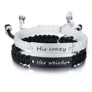 Ensemble de 2 bracelets personnalisés en corde argentée gravée, acier inoxydable 304, logo laser pour couples, bracelet magnétique en forme de cœur pour hommes et femmes, style punk - Product Image 6