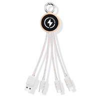 Câble de charge 3 en 1 en paille de blé et bambou écologique, avec logo LED personnalisé, câble de charge multi-USB, cadeau promotionnel