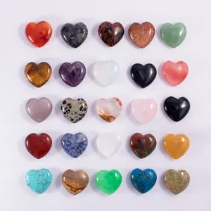 Wholesale 25mm Natural Semi-precious Various Heart Shaped Stone Rose Quartz Crystal Agate Undrilled 2.5cm Heart Shaped Ornaments