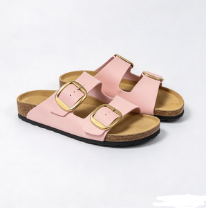 Women PU Leather Cork Sole Flat Sandals Buckle Strap Open Toe Casual Summer <b>Slides</b> - Product Image 6