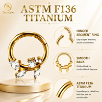 Anneau clicker délicat en titane G23 pour piercing de cartilage, motif floral, avec zircone cubique multi-coupes, pour septum, pour un style quotidien et de soirée