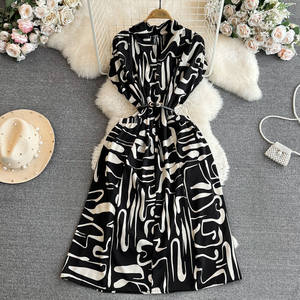 Vestidos Casuales Largos con Estampado de Línea A, Cuello en V y Manga Corta para Mujer, Estilo Bohemio para Vacaciones en la Playa - Product Image 3