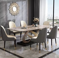 Ensemble de table à manger rectangulaire de luxe moderne avec chaises en métal pour la maison ou le restaurant, finition marbre, meubles de salle à manger