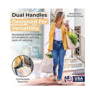 Juego de 3 bolsas de supermercado XL con bolsillos reales, correa larga para el hombro y asa corta. Resistente, Plegable, Lavable - Product Image 2