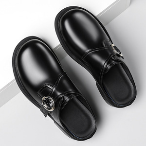 2026 Trendy Men's Mules Slides Retro Monk Shoes Round Toe <b>Half</b> Slippers Casual <b>Slip</b>-On Style - Product Image 2