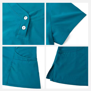 Set seragam pekerja perawat, 2 buah Logo kustom seragam dokter rumah sakit elastisitas medis Scrub perawat - Product Image 2