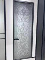 Puerta Interior Moderna de Lujo con Arco, Marco de Metal Negro Mate, Puerta de Vidrio de Privacidad Resistente al Agua para Dormitorio, Baño, Cocina