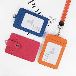 Hot Selling Soft PU Leather Id Working Name Badge Card Holder Neck Lanyard For Promotional Gift