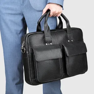 Marrant homme bureau d'affaires avocats Document mallette en cuir véritable 15.6 pouces mallette pour ordinateur portable mallette en cuir pour hommes